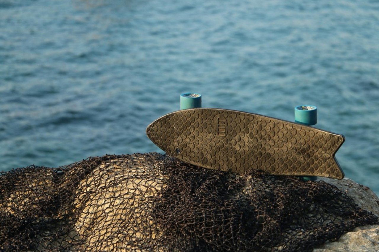 Skateboard made out of recycled fishing nets