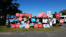 Protestors gather outside Sea World on the Gold Coast