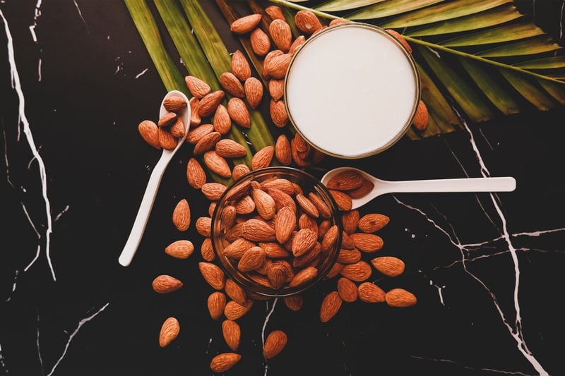 Almond milk and almonds.